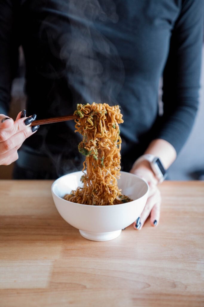 Noodle pull with chopsticks