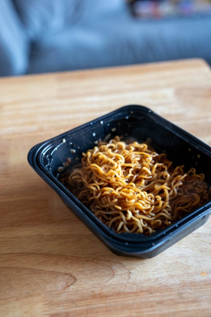 Cooked noodles in the container