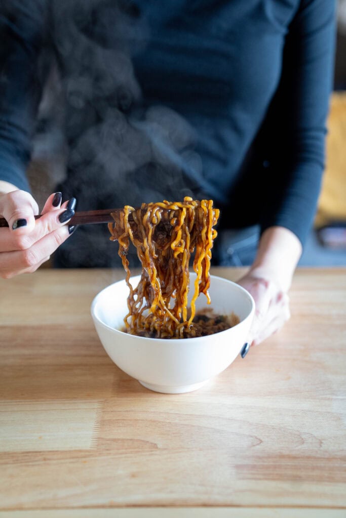 Noodle pull with chopsticks