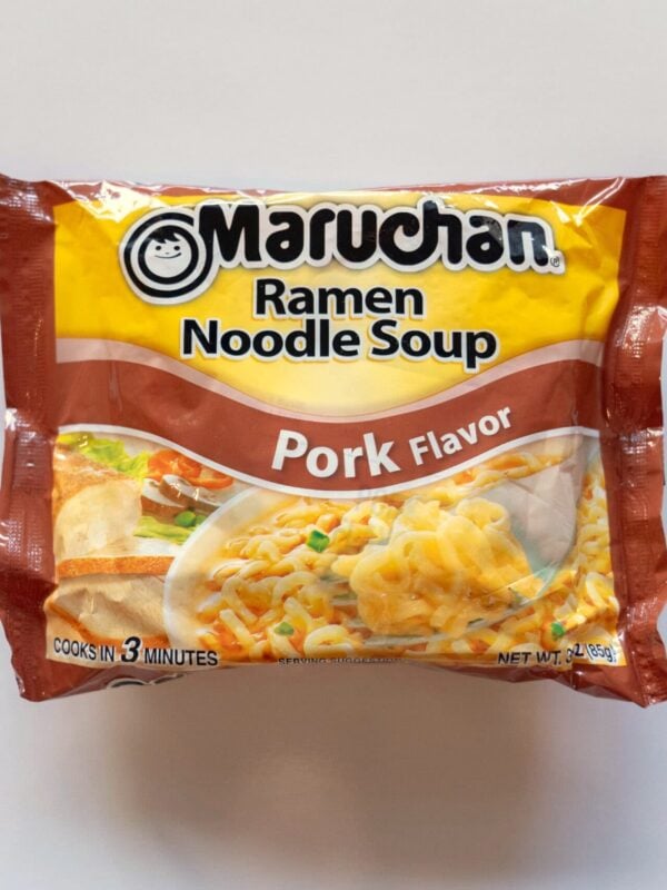 Maruchan Pork Flavor Ramen Noodle Soup package on a light background