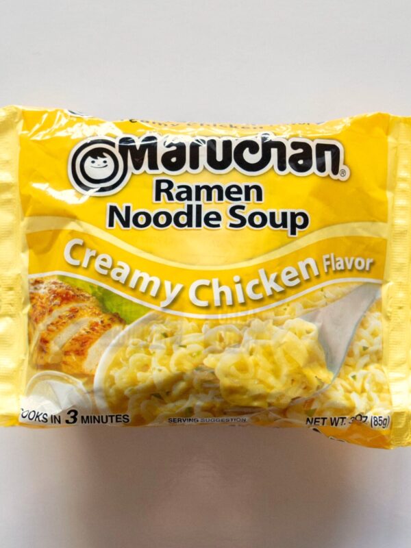 Maruchan Creamy Chicken Ramen Noodle Soup package on a white background