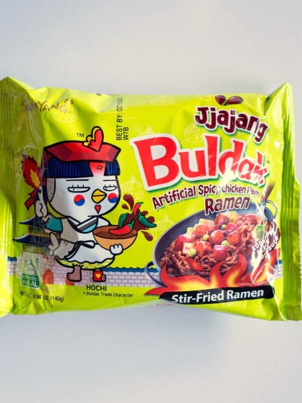 Samyang Buldak Jjajang Spicy Chicken Stir-Fried Ramen package on a white background